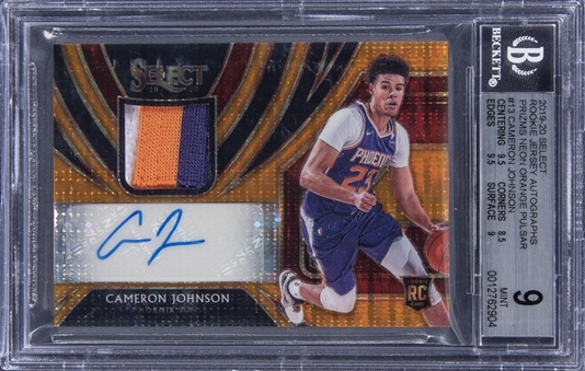 2019-20 Panini Select "Rookie Jersey Autographs" Prizms Neon Orange Pulsar #13 Cameron Johnson Signed Patch Rookie Card (#4/8) - BGS MINT 9/BGS 10